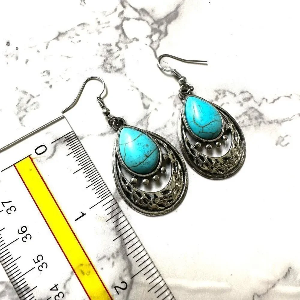 Silver and blue drop earrings silver tone